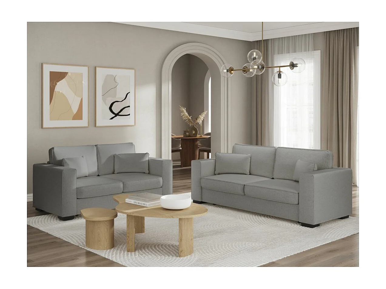 Ensemble canapés 2 places et 3 places Belami en tissu - Gris - Loungitude