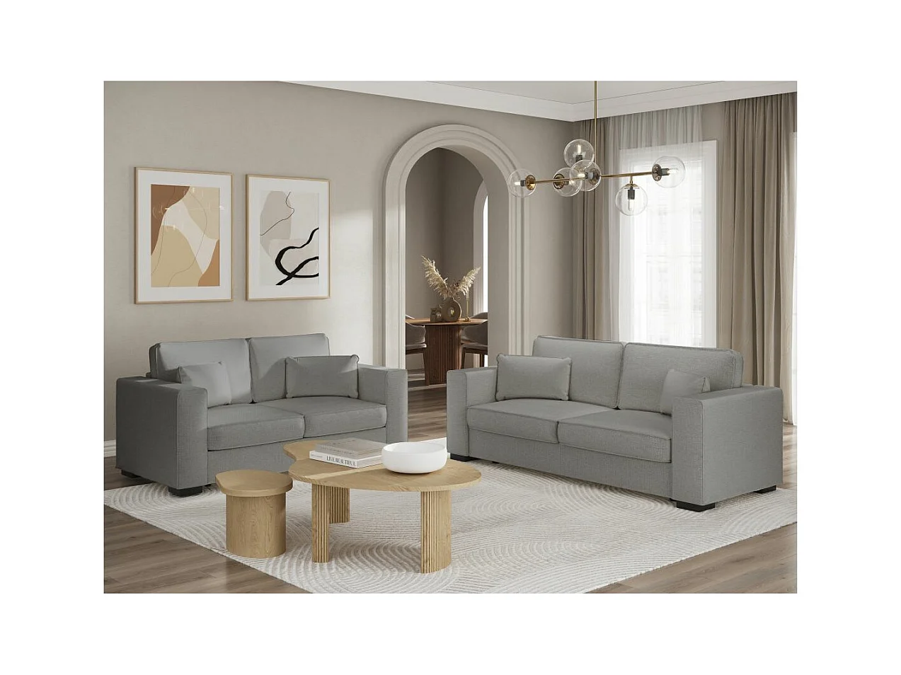Ensemble canapés 2 places et 3 places Belami en tissu - Gris - Loungitude