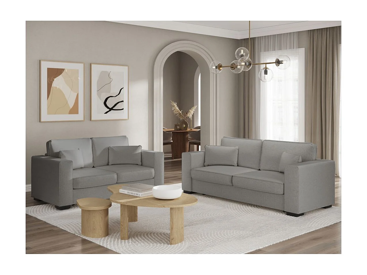 Ensemble canapés 2 places et 3 places Belami en tissu - Gris - Loungitude