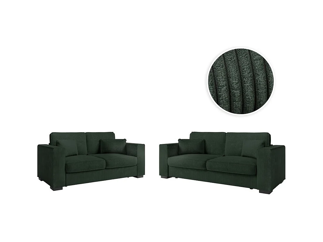 Ensemble canapés 2 places et 3 places Belami en velours côtelé - Vert foncé - Loungitude