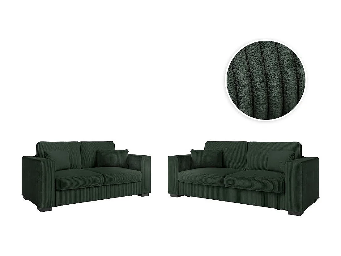 Ensemble canapés 2 places et 3 places Belami en velours côtelé - Vert foncé - Loungitude