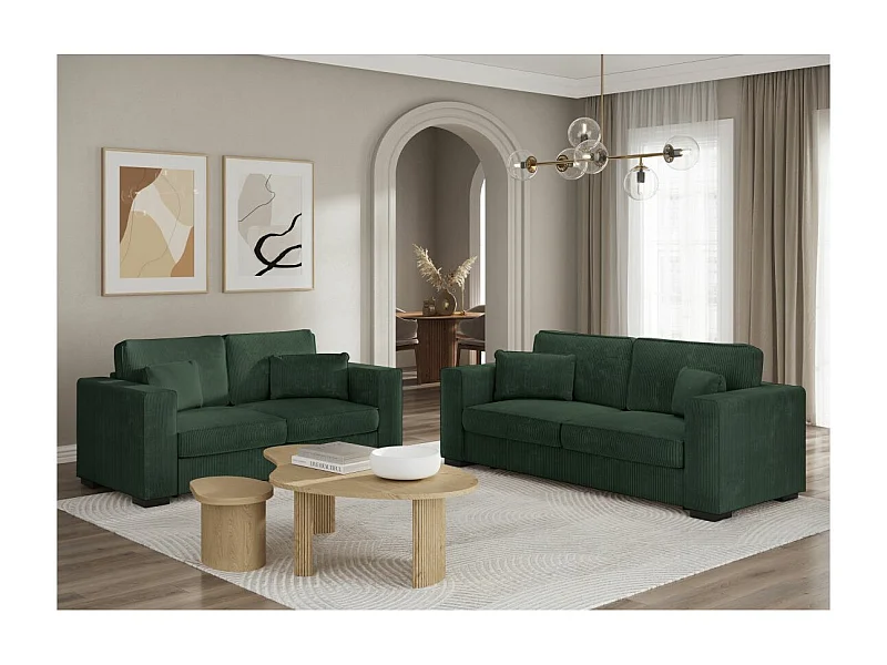 Ensemble canapés 2 places et 3 places Belami en velours côtelé - Vert foncé - Loungitude