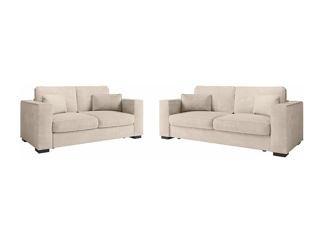 Ensemble canapés 2 places et 3 places Belami en velours côtelé - Beige - Loungitude