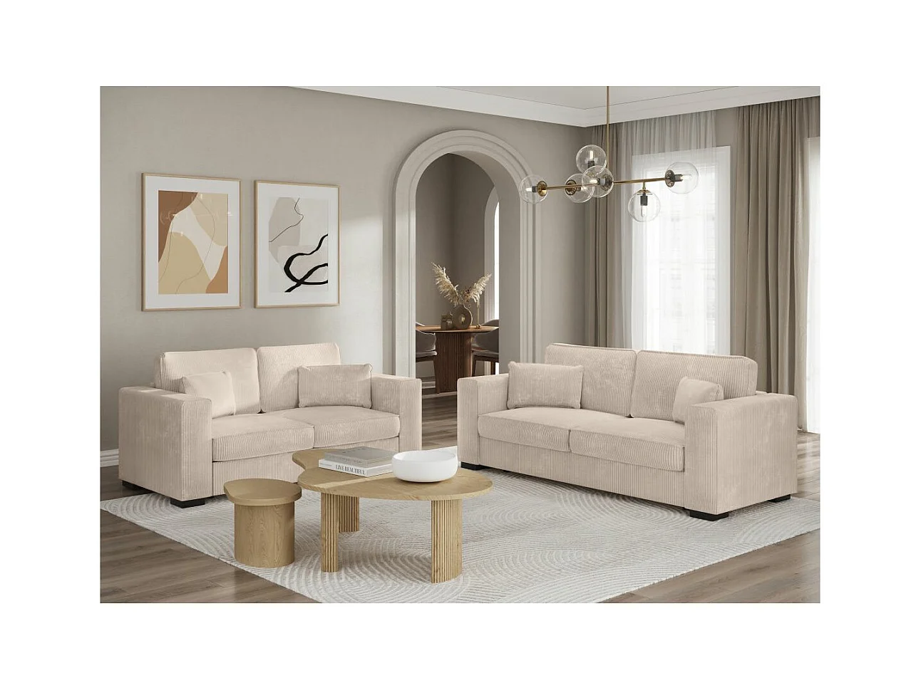 Ensemble canapés 2 places et 3 places Belami en velours côtelé - Beige - Loungitude