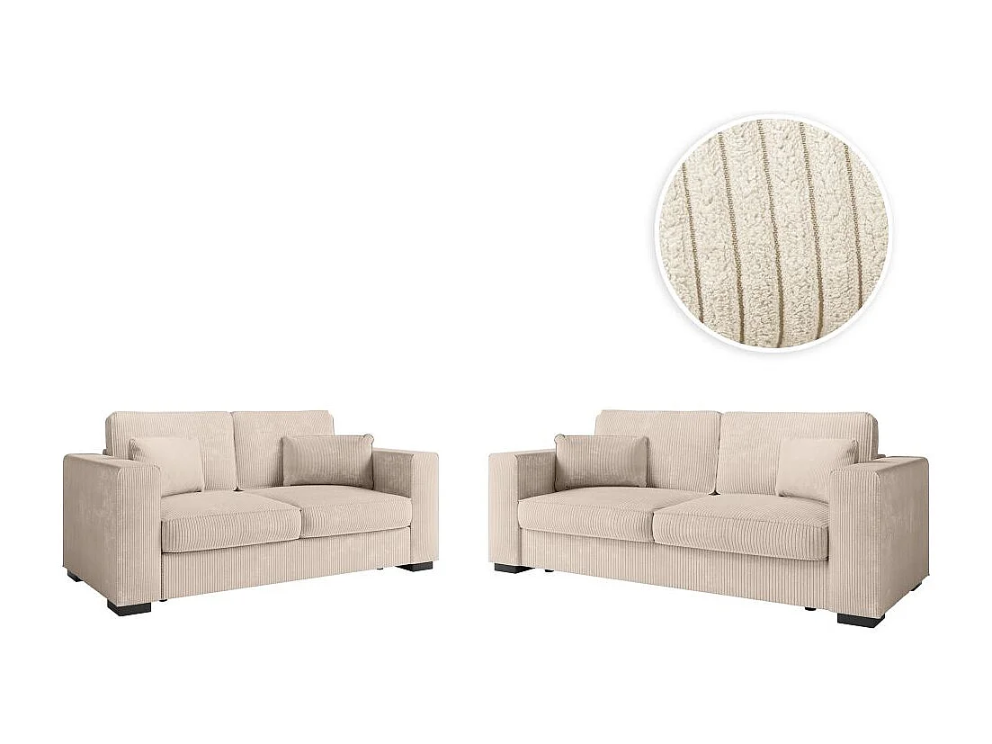 Ensemble canapés 2 places et 3 places Belami en velours côtelé - Beige - Loungitude
