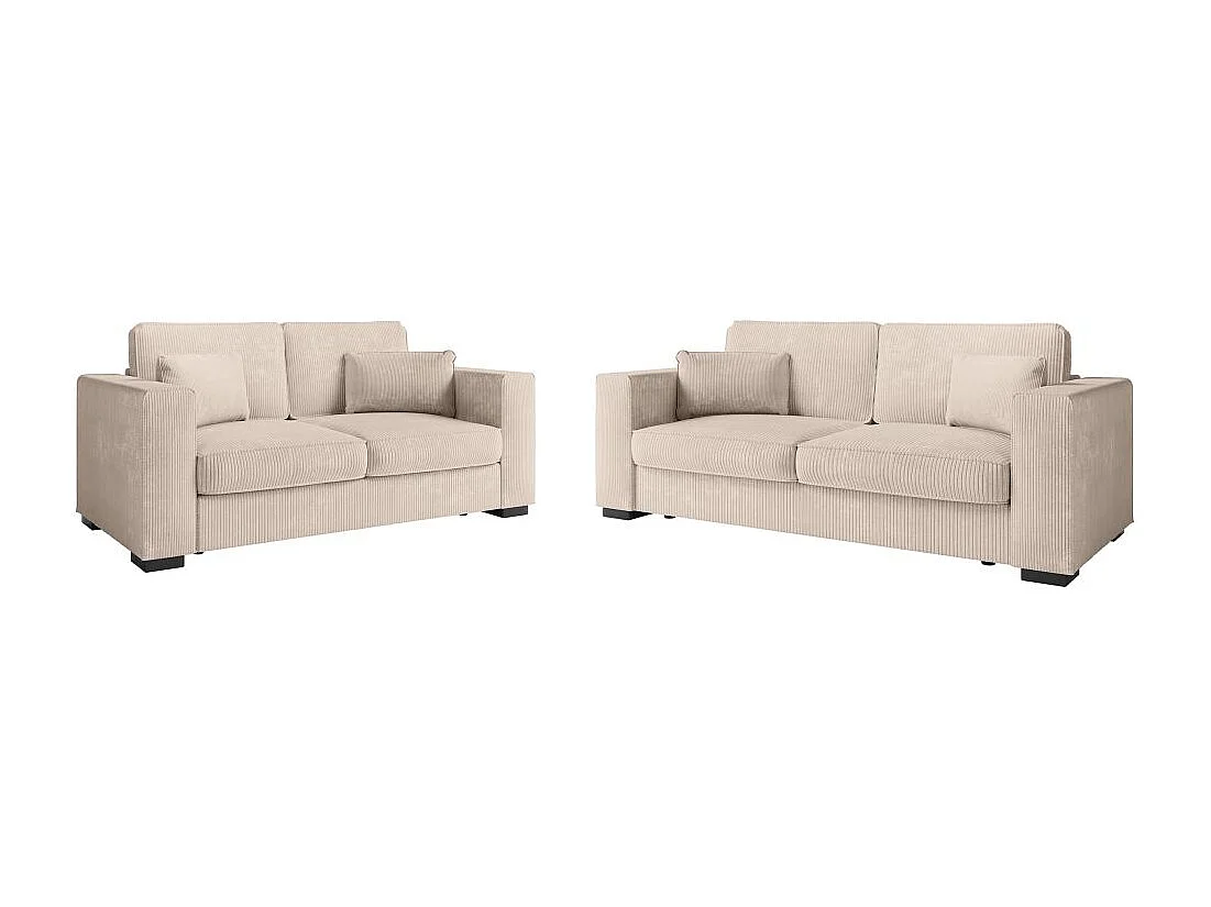Ensemble canapés 2 places et 3 places Belami en velours côtelé - Beige - Loungitude