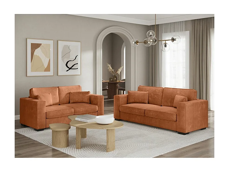 Ensemble canapés 2 places et 3 places Belami en velours côtelé - Terracotta - Loungitude