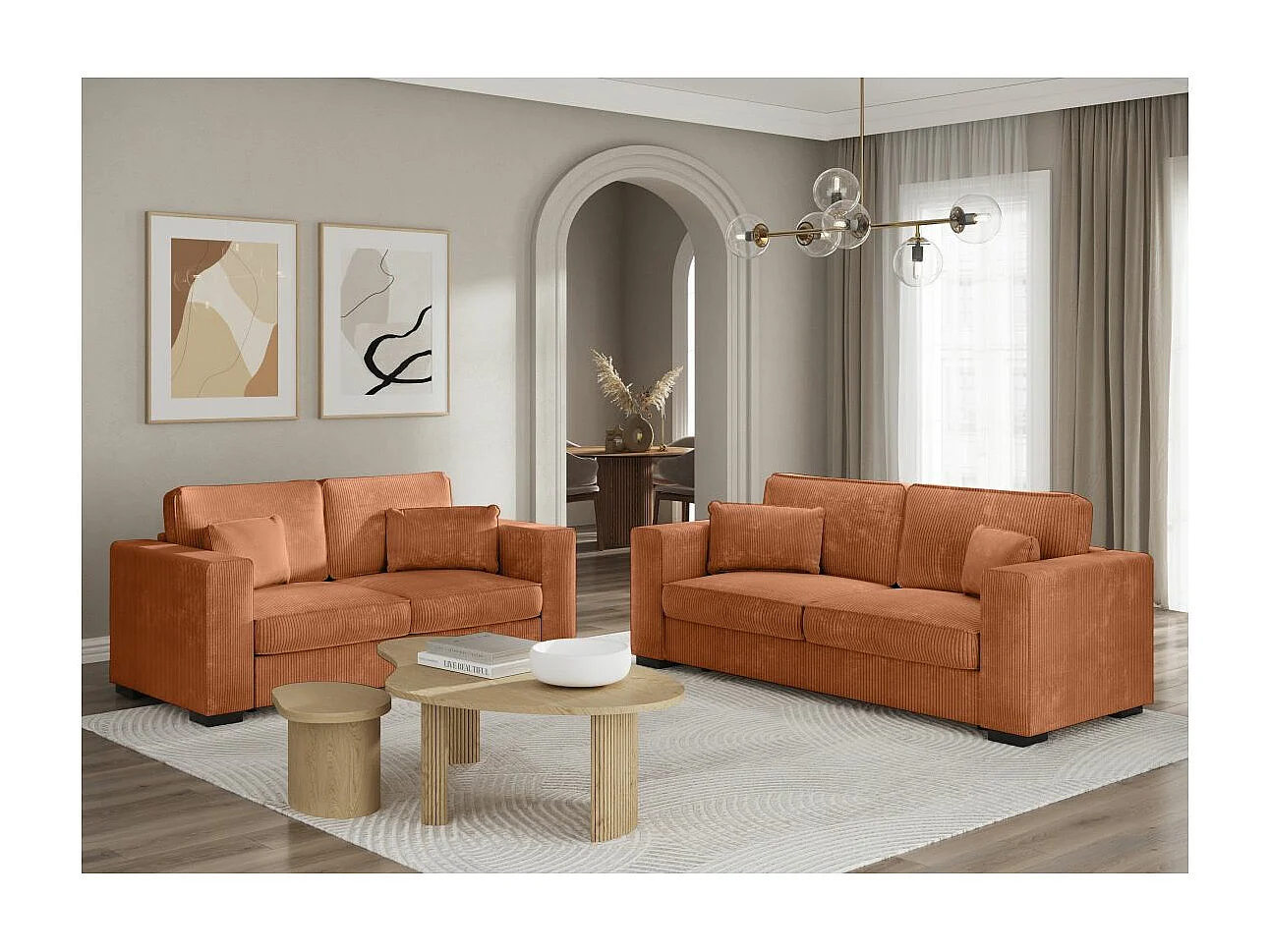 Ensemble canapés 2 places et 3 places Belami en velours côtelé - Terracotta - Loungitude