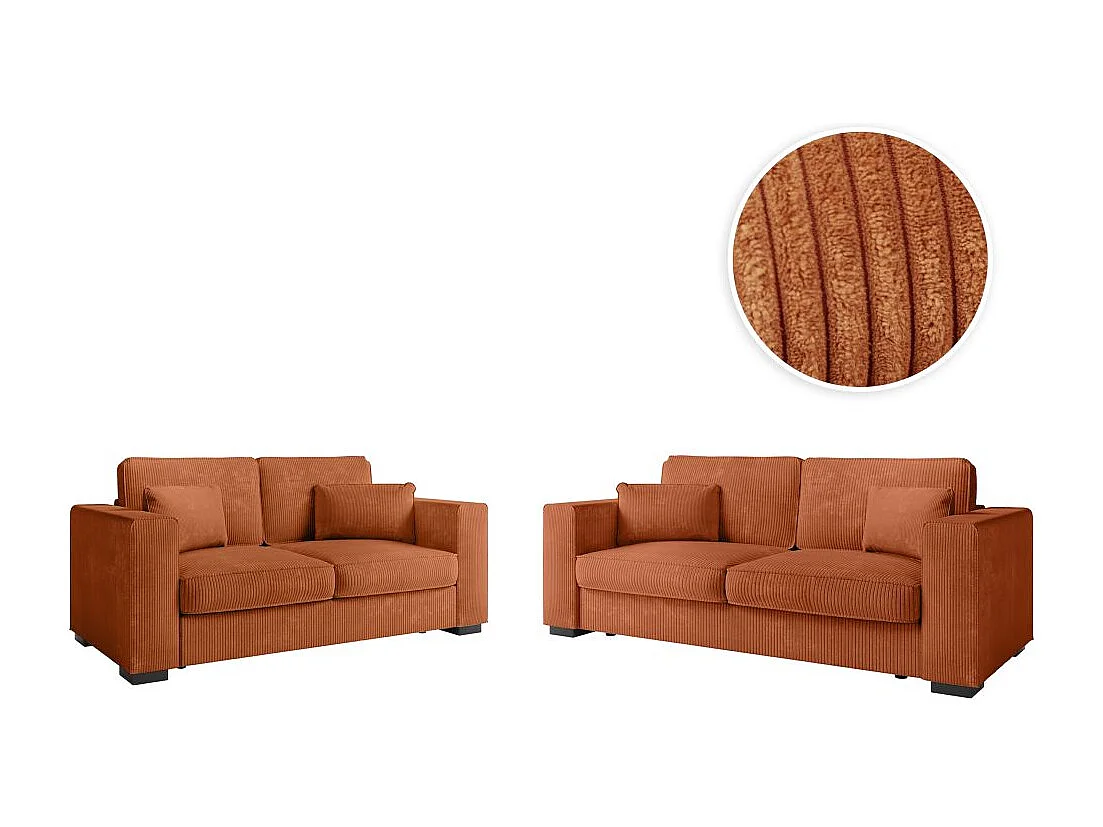 Ensemble canapés 2 places et 3 places Belami en velours côtelé - Terracotta - Loungitude