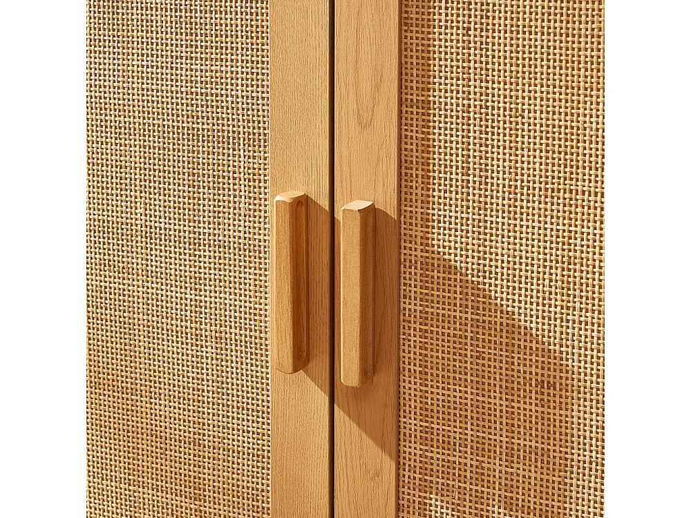 June - Buffet 2 portes 3 tiroirs en bois et cannage L180cm - Bois clair