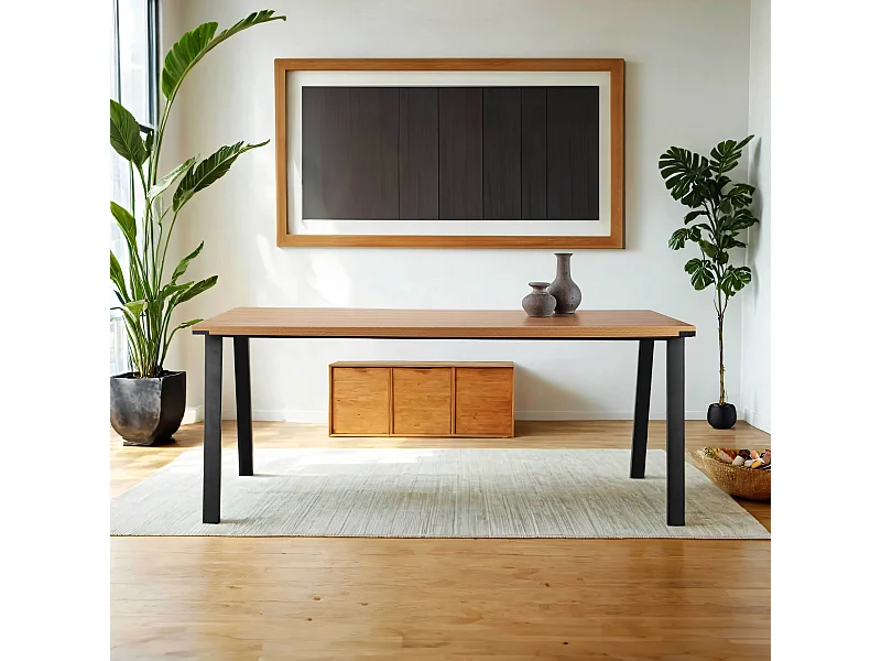 Table à manger rectangulaire en mélaminé et acier 180 cm