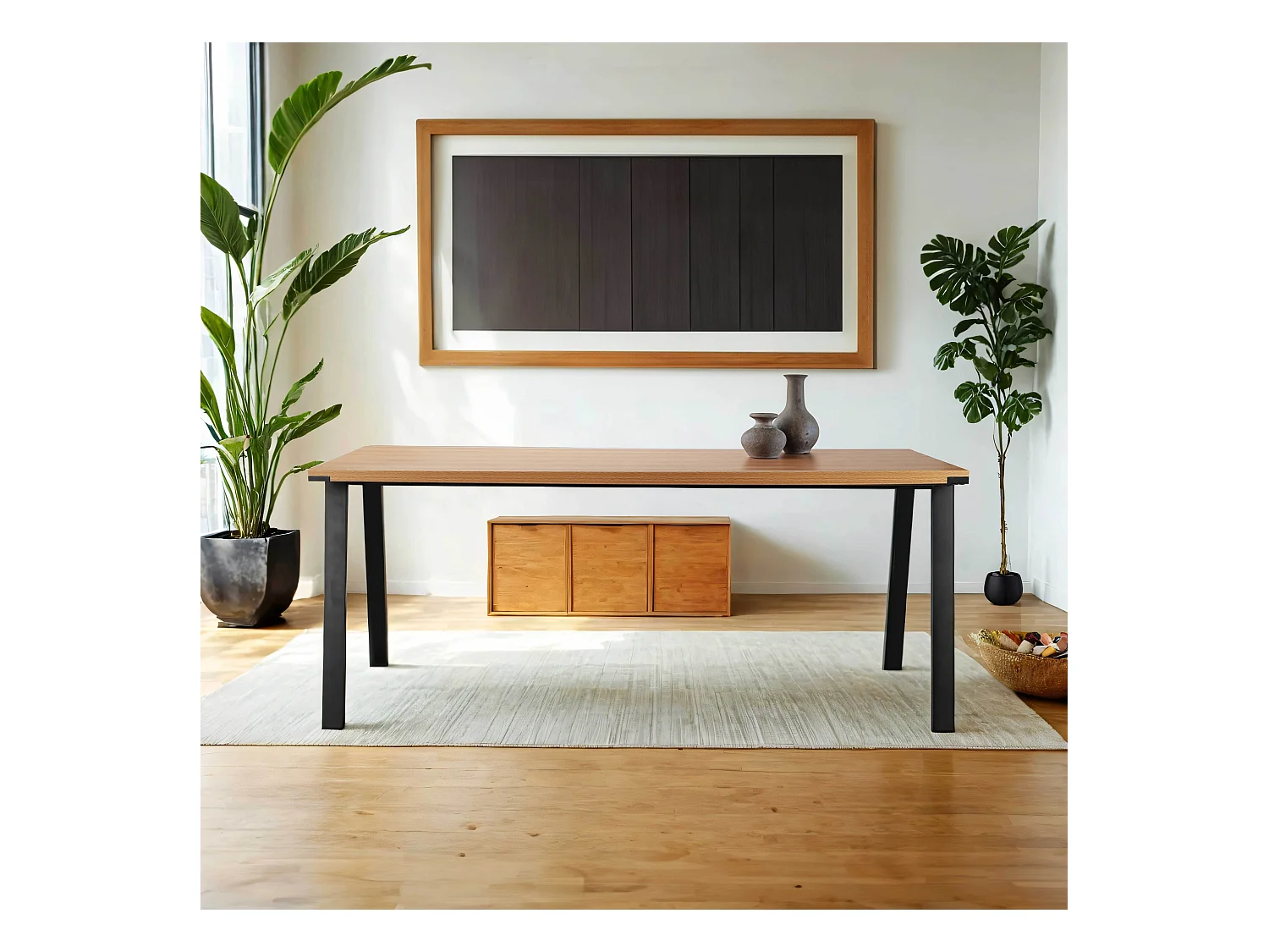 Table à manger rectangulaire en mélaminé et acier 180 cm