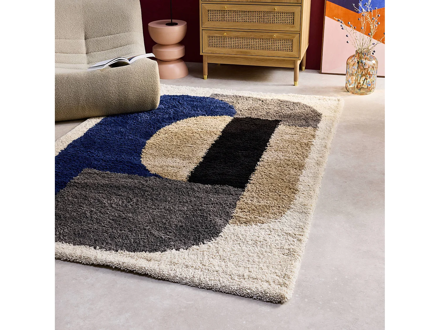 Tapis intérieur shaggy. motifs géométriques. multicolore. 120 x 170cm