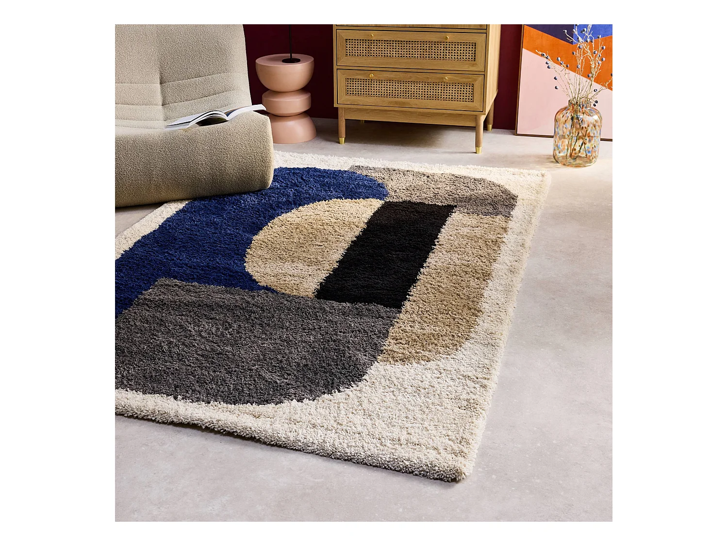 Tapis intérieur shaggy. motifs géométriques. multicolore. 120 x 170cm