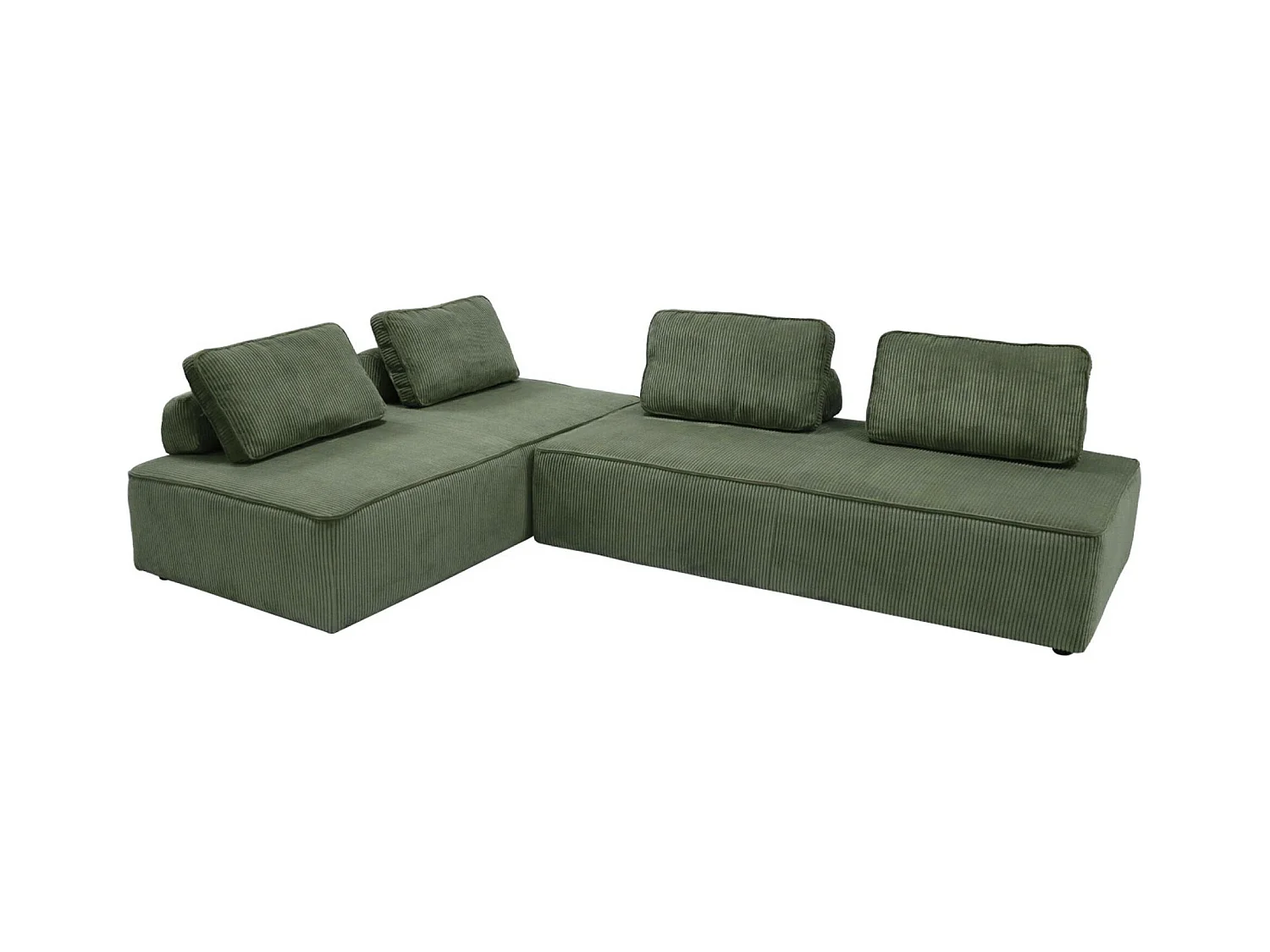 Lot de 2 chauffeuses LAO 2 places pour canapé modulable velours côtelé vert. L 180 x P 90 x H 78cm