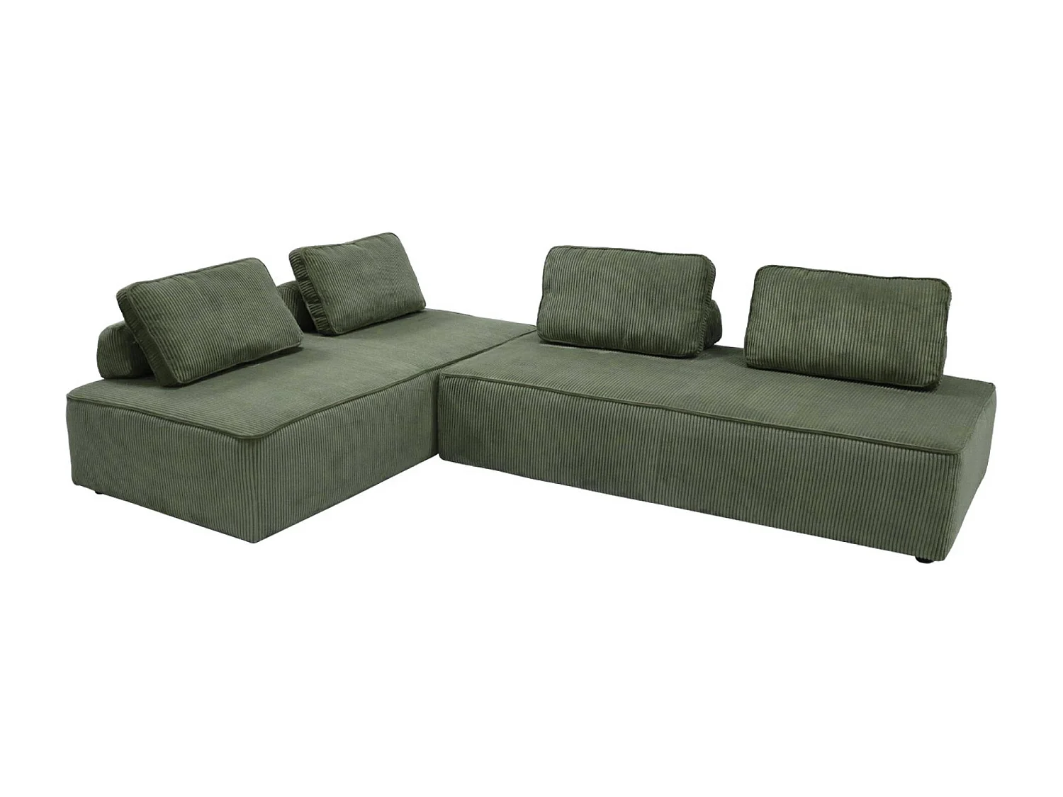 Lot de 2 chauffeuses LAO 2 places pour canapé modulable velours côtelé vert. L 180 x P 90 x H 78cm