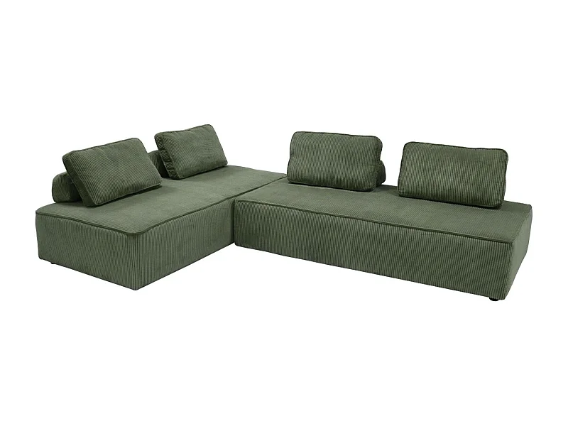 Lot de 2 chauffeuses LAO 2 places pour canapé modulable velours côtelé vert. L 180 x P 90 x H 78cm