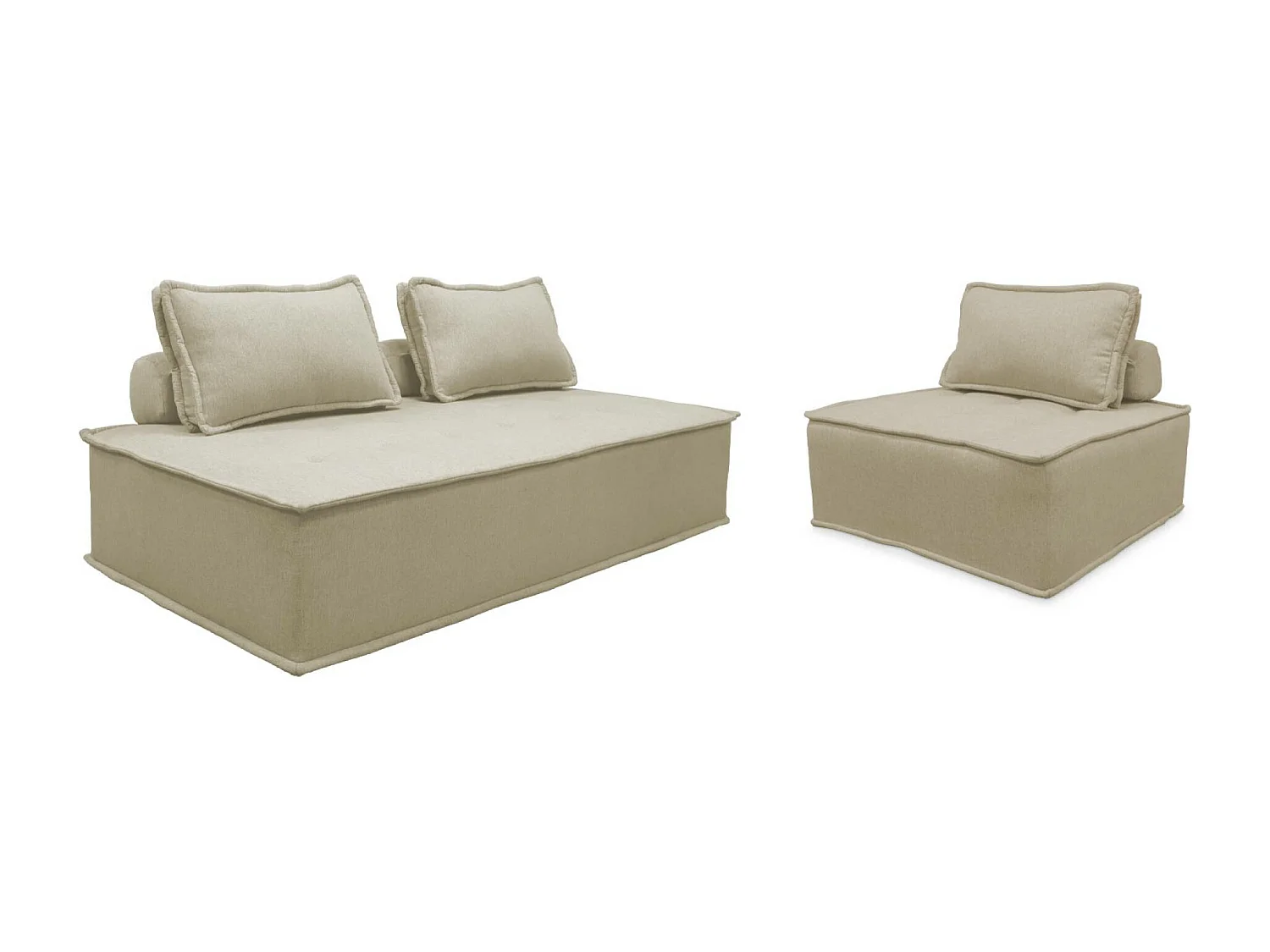 Sofá modular en tela lisa, 3 plazas beige