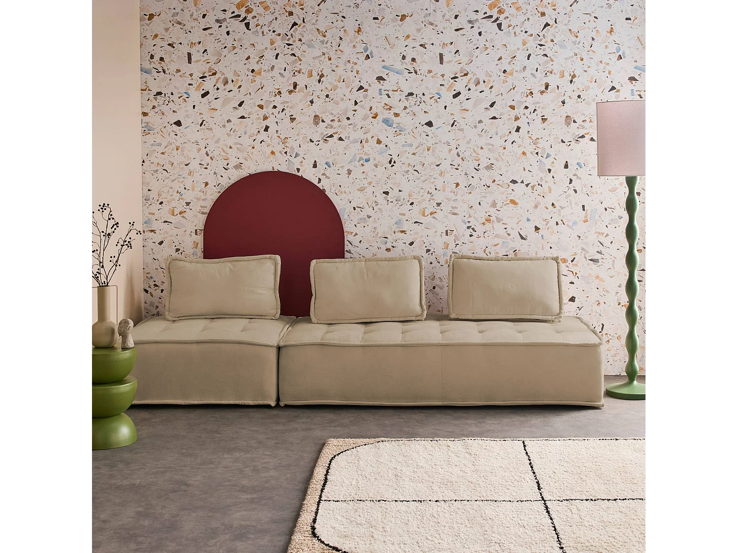 Sofá modular en tela lisa, 3 plazas beige