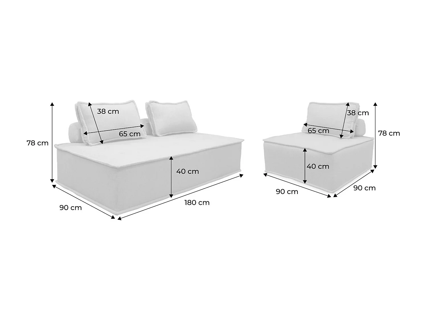 Sofá modular en tela lisa, 3 plazas beige