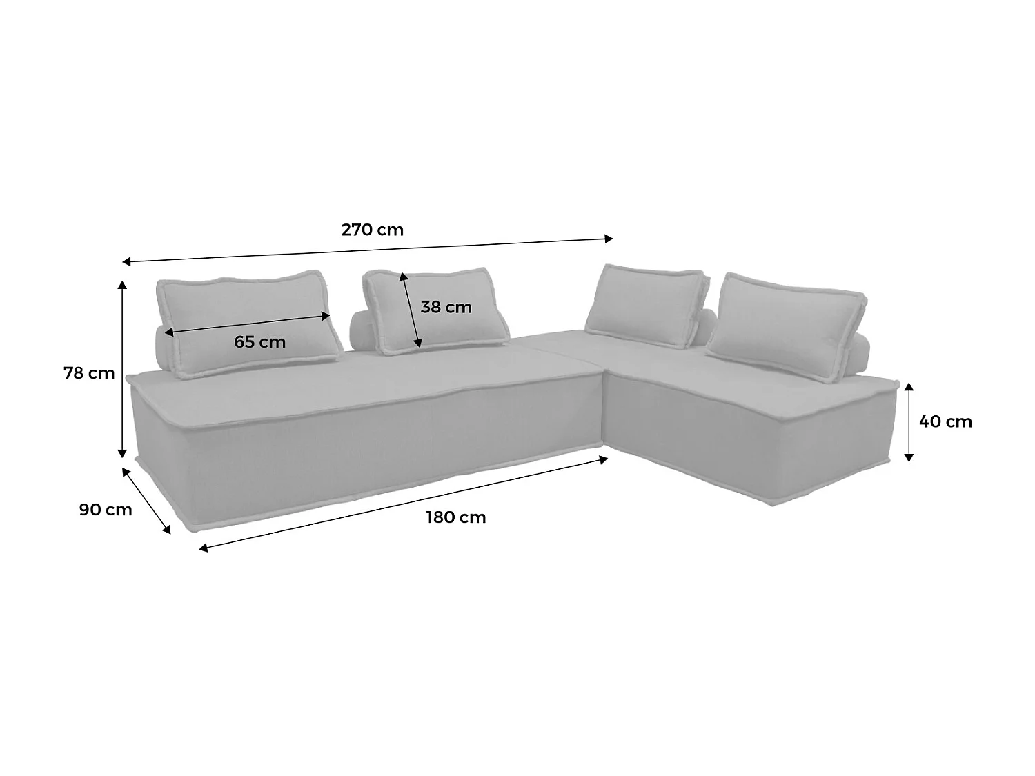 Poltroncina 2 posti per divano modulare in tessuto imbottito, set di