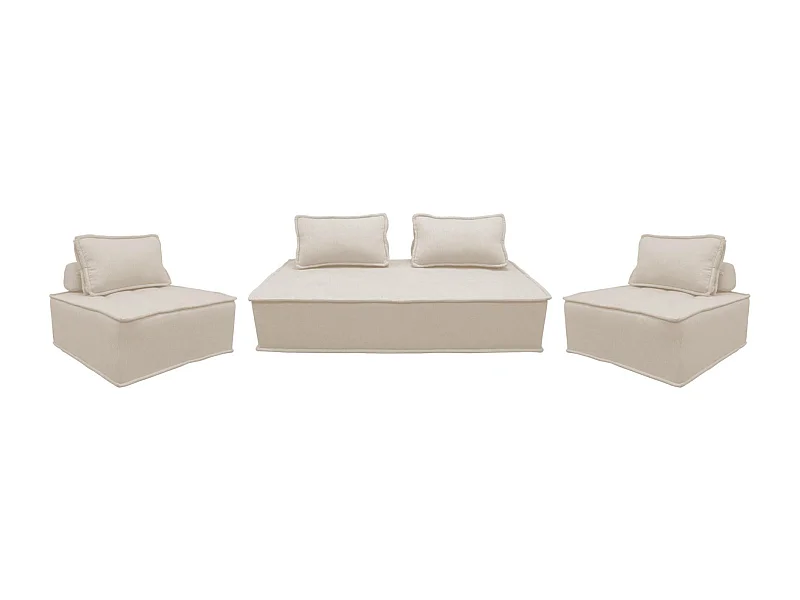 Sofá modular en tela lisa, 4 plazas crema