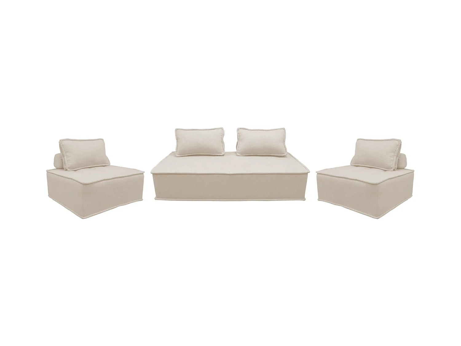 Sofá modular en tela lisa, 4 plazas crema