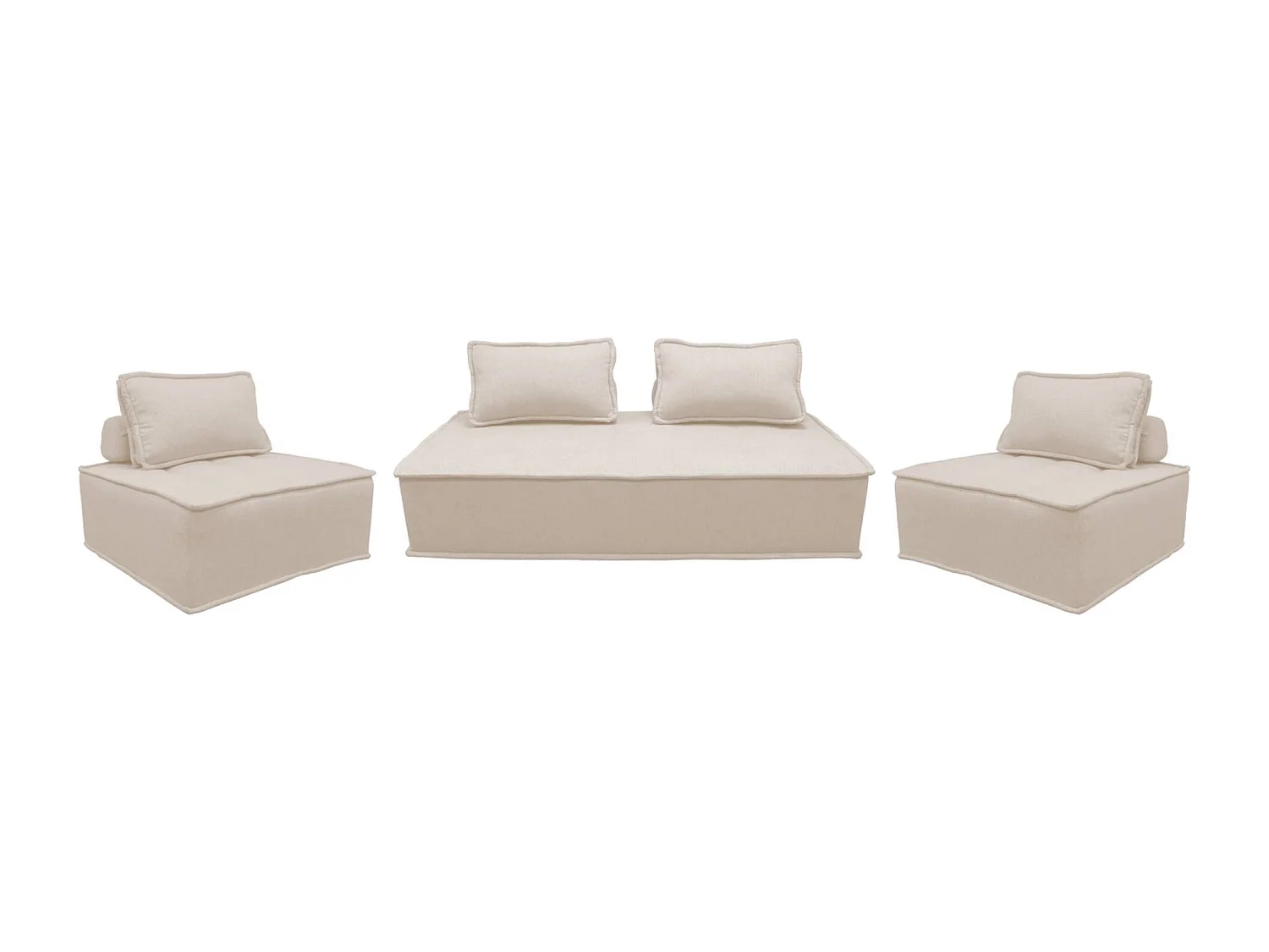 Sofá modular en tela lisa, 4 plazas crema