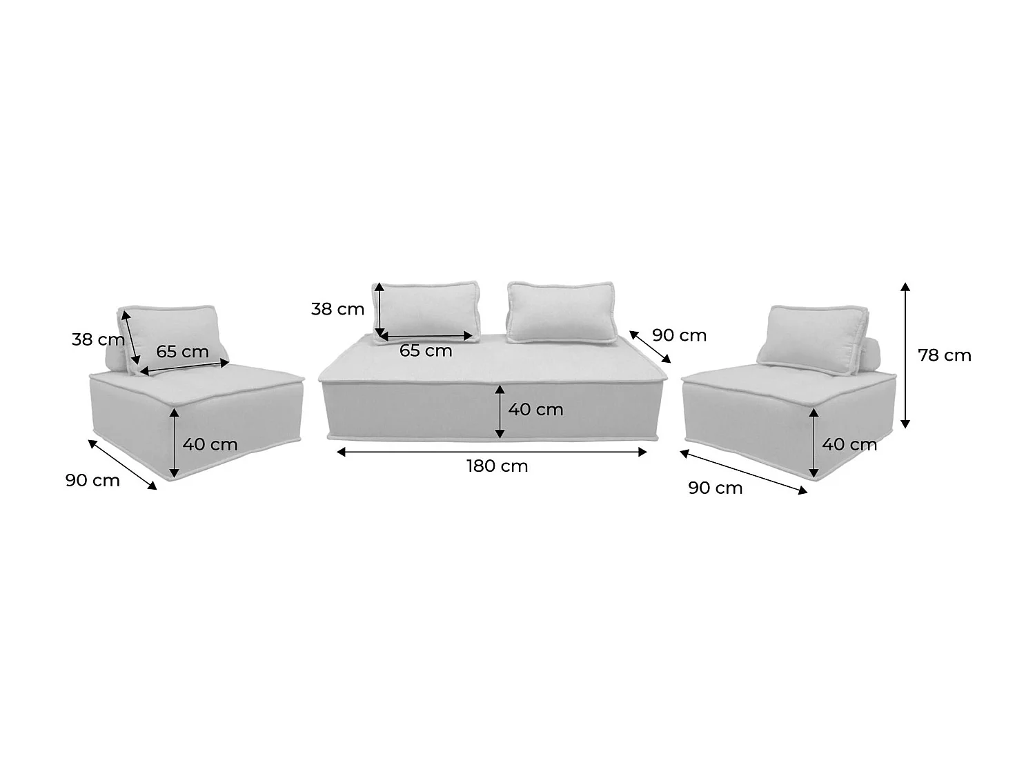 Sofá modular en tela lisa, 4 plazas crema