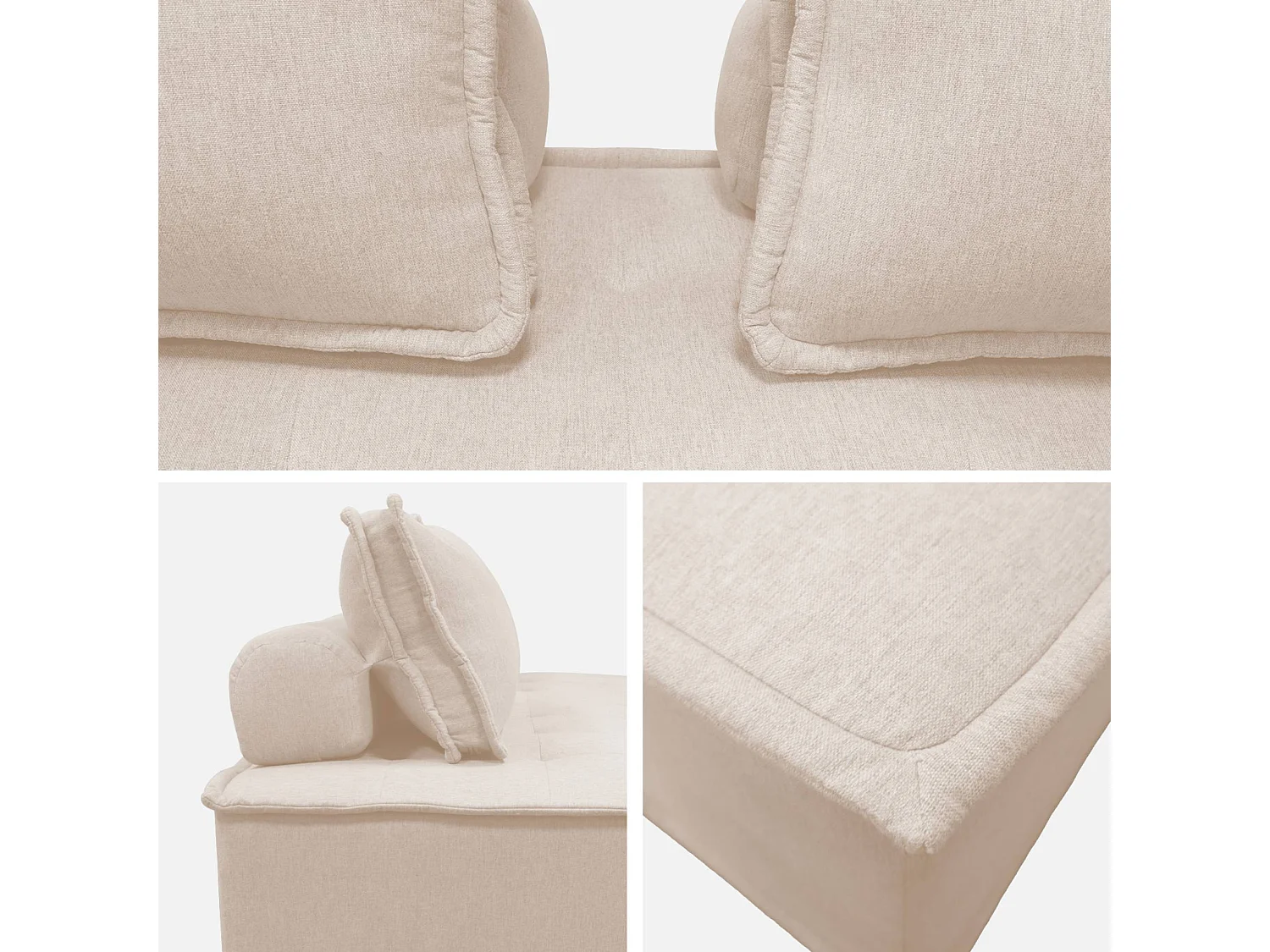 Sofá modular en tela lisa, 4 plazas crema