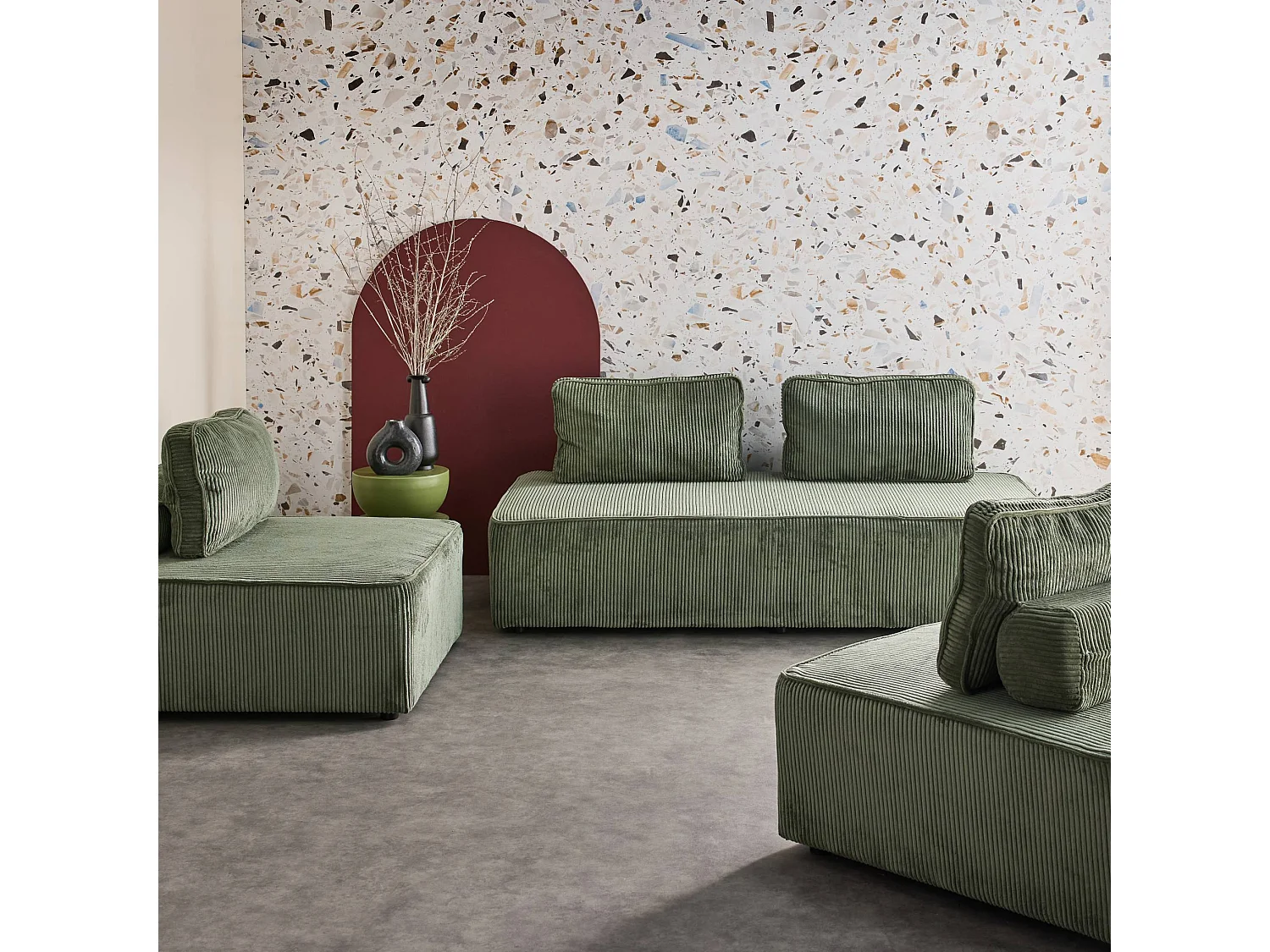 Set poltrone per divano modulare 4 posti velluto a coste, verde