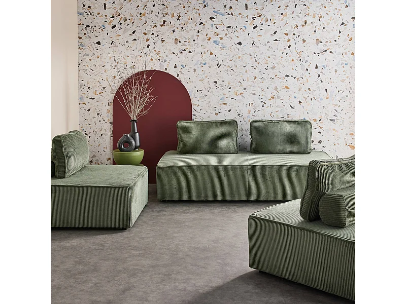 Sofá modular de pana, 4 plazas verde