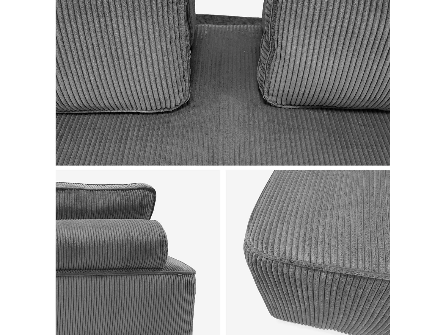 Set poltrone per divano modulare 3 posti velluto a coste, grigio scuro