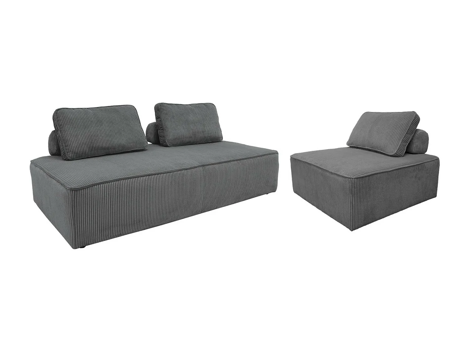 Set poltrone per divano modulare 3 posti velluto a coste, grigio scuro