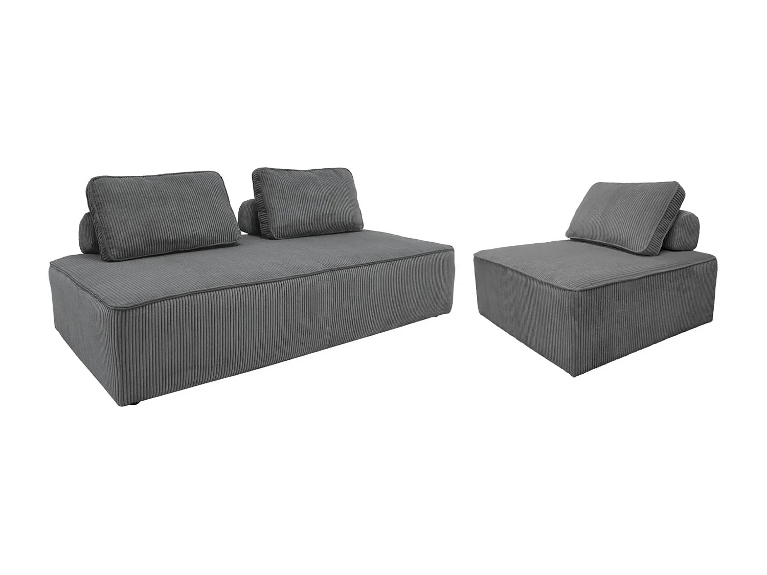 Set poltrone per divano modulare 3 posti velluto a coste, grigio scuro