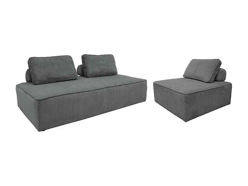 Set poltrone per divano modulare 3 posti velluto a coste, grigio scuro