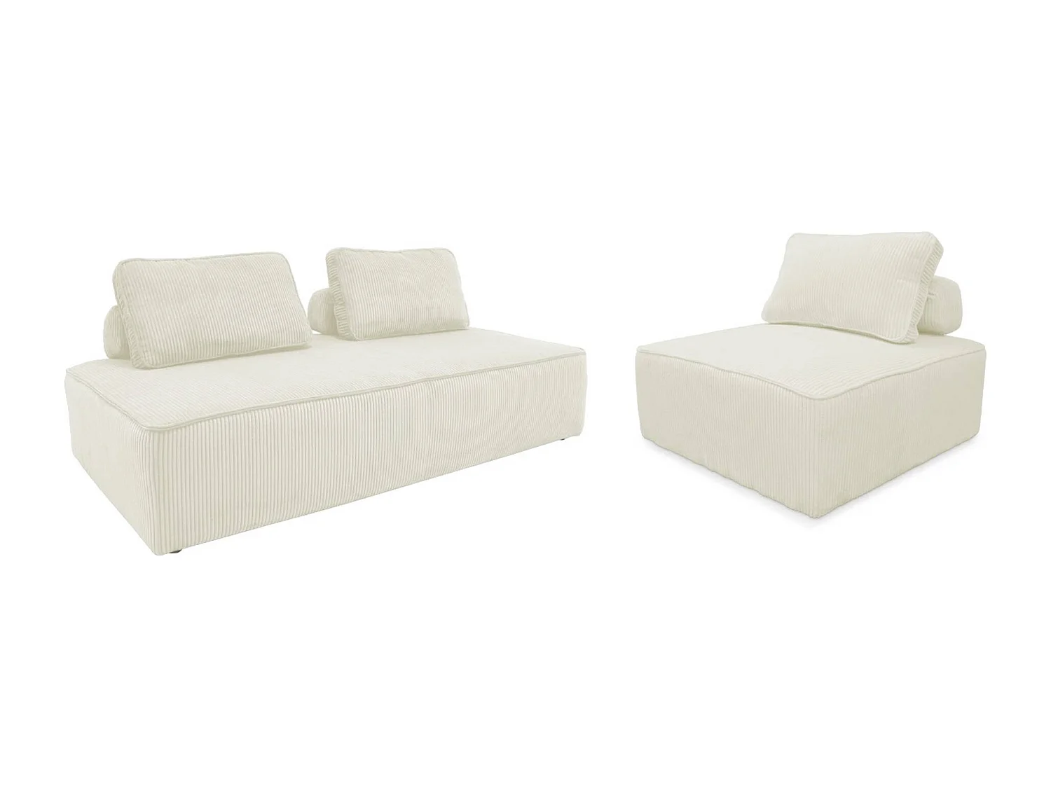 Set poltrone per divano modulare 3 posti velluto a coste, crema