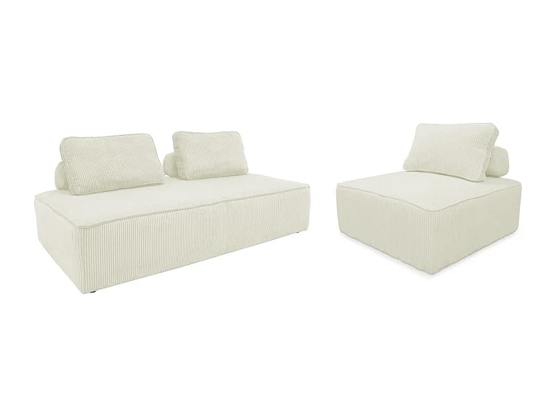 Set poltrone per divano modulare 3 posti velluto a coste, crema