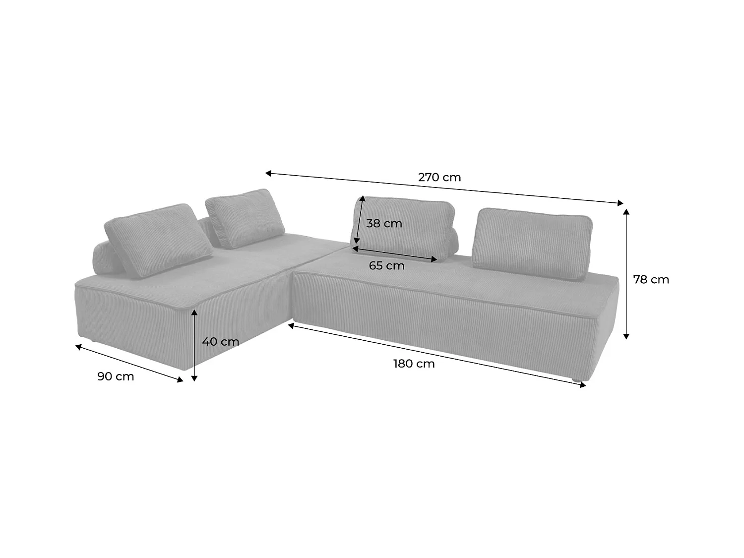 Divano modulare velluto, 4 posti, grigio scuro