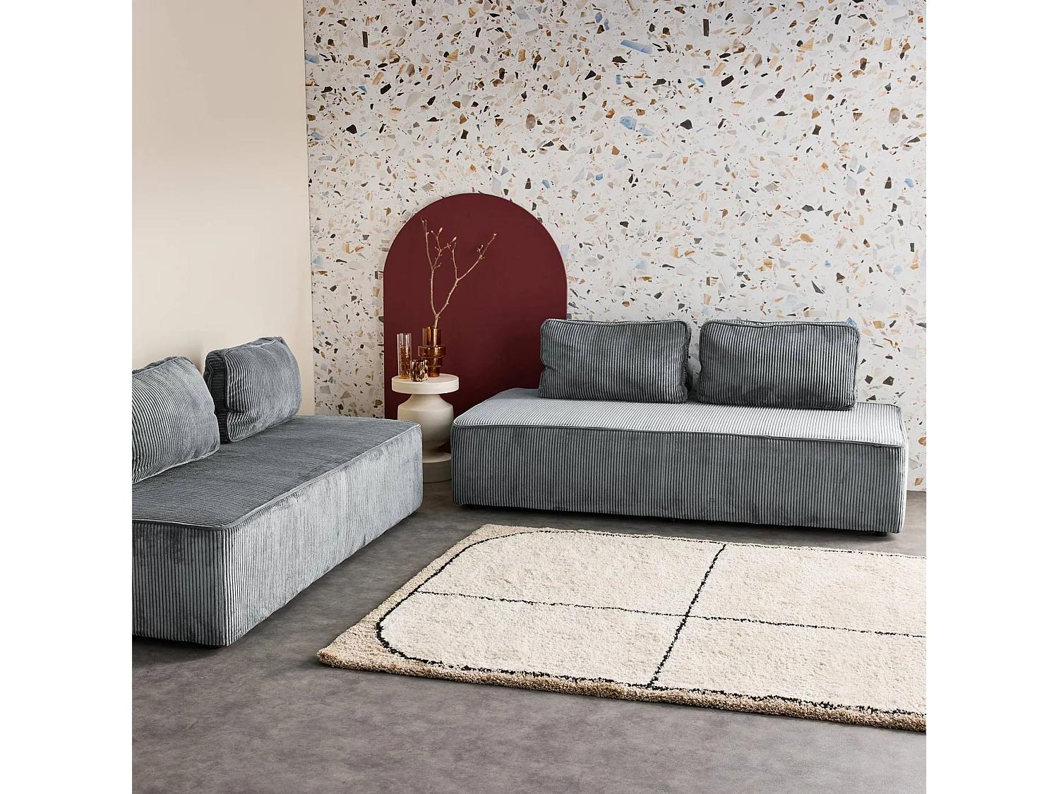 Lot de 2 chauffeuses LAO 2 places pour canapé modulable velours côtelé gris foncé. L 180 x P 90 x H 78cm