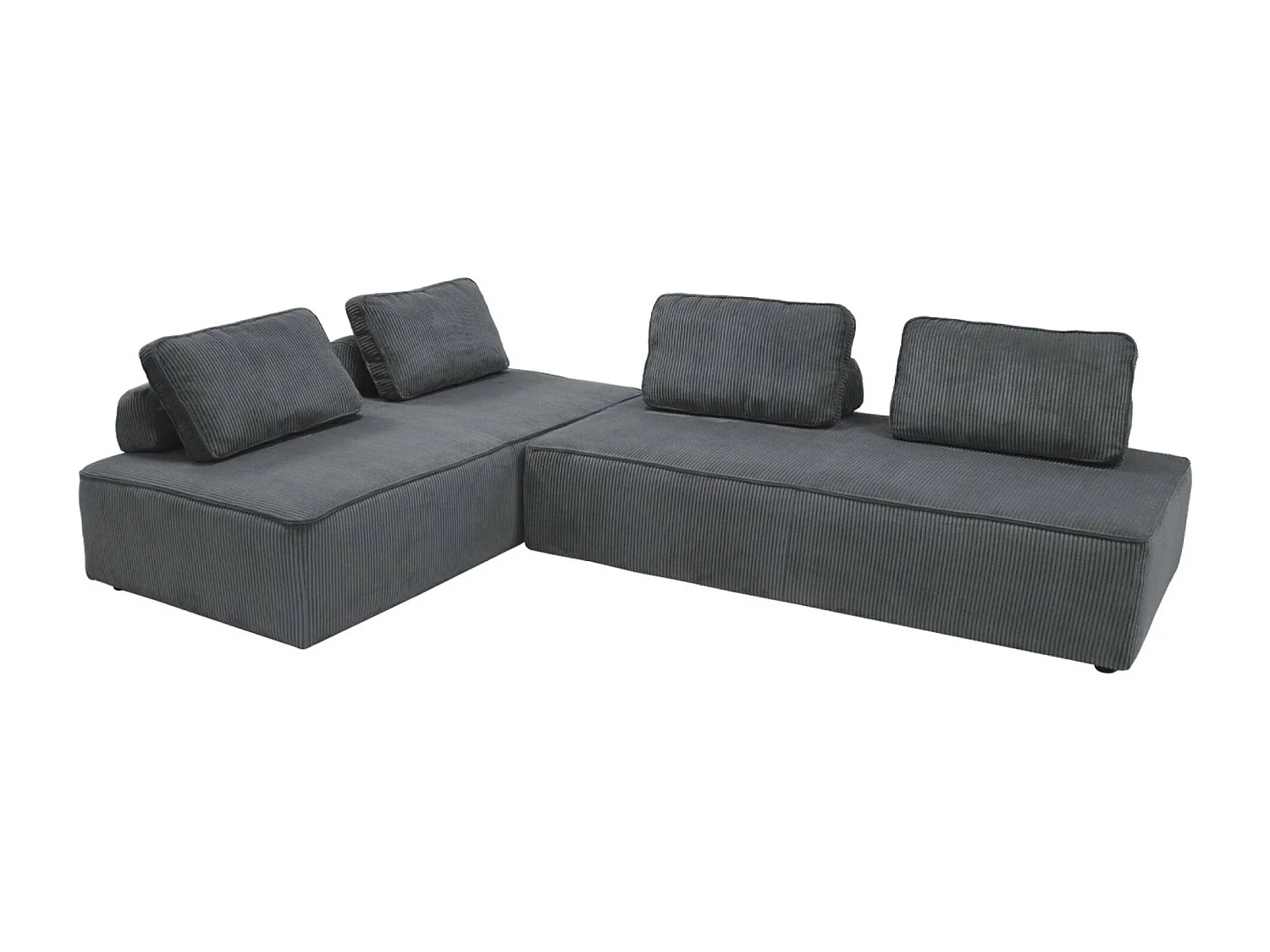 Lot de 2 chauffeuses LAO 2 places pour canapé modulable velours côtelé gris foncé. L 180 x P 90 x H 78cm