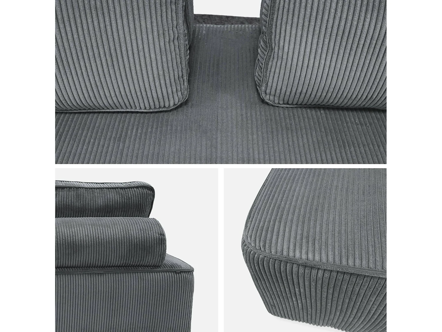 Lot de 2 chauffeuses LAO 2 places pour canapé modulable velours côtelé gris foncé. L 180 x P 90 x H 78cm