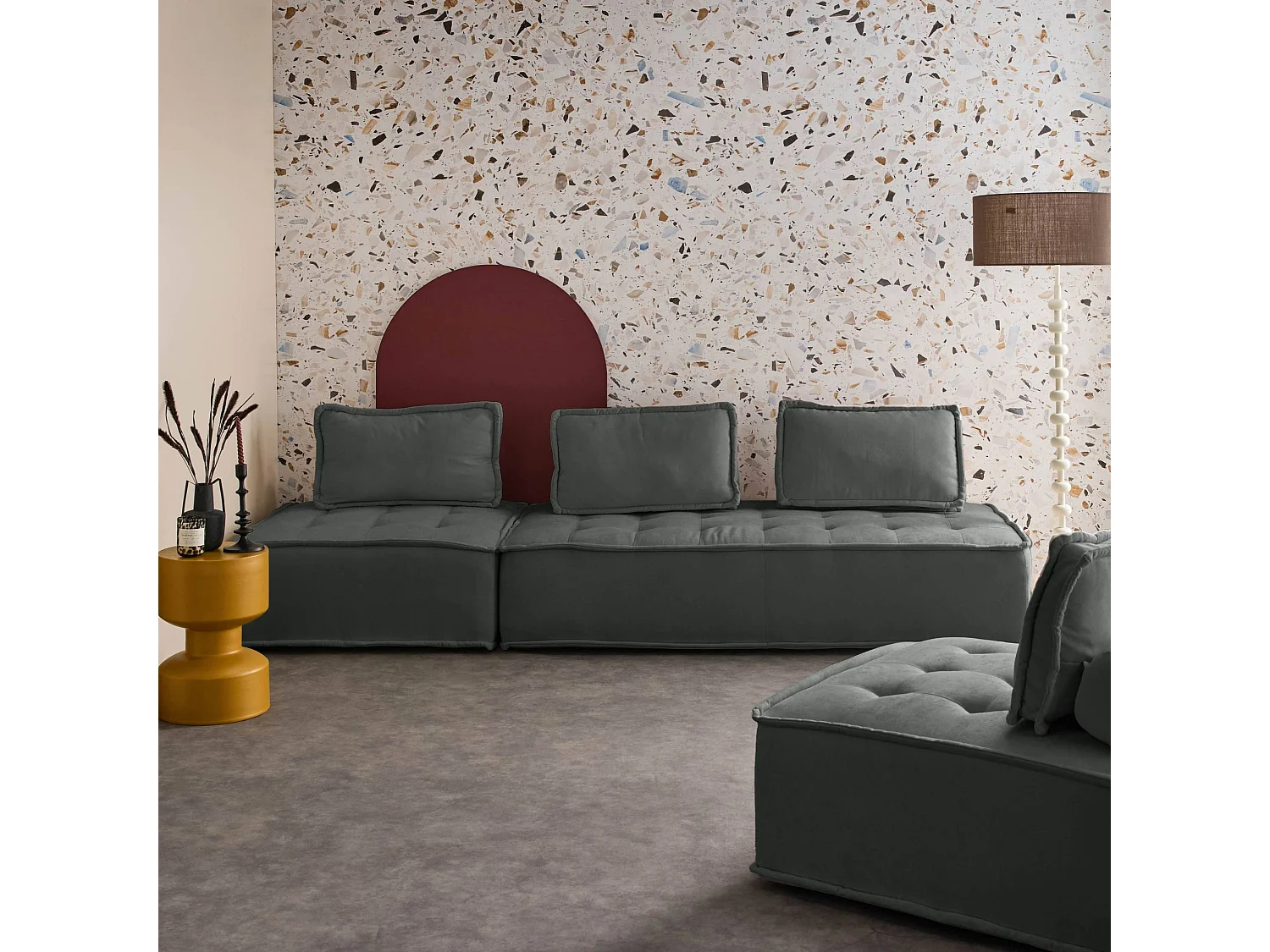 Ensemble chauffeuses DAO pour canapé modulable en tissu capitonné 4 places gris foncé