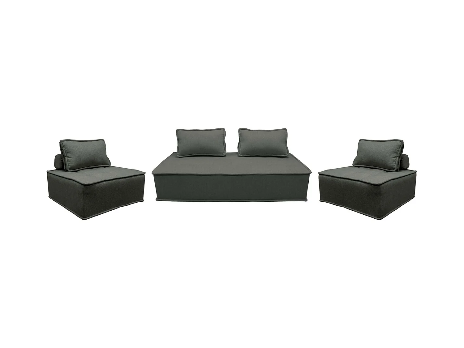 Sofá modular en tela lisa, 4 plazas gris oscuro