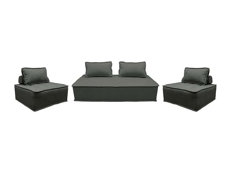 Sofá modular en tela lisa, 4 plazas gris oscuro