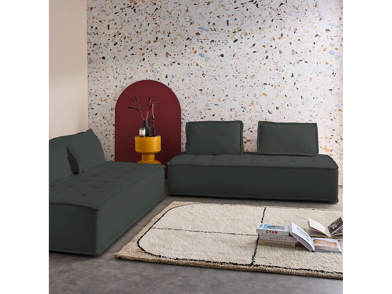 Poltroncina 2 posti per divano modulare in tessuto imbottito, set di