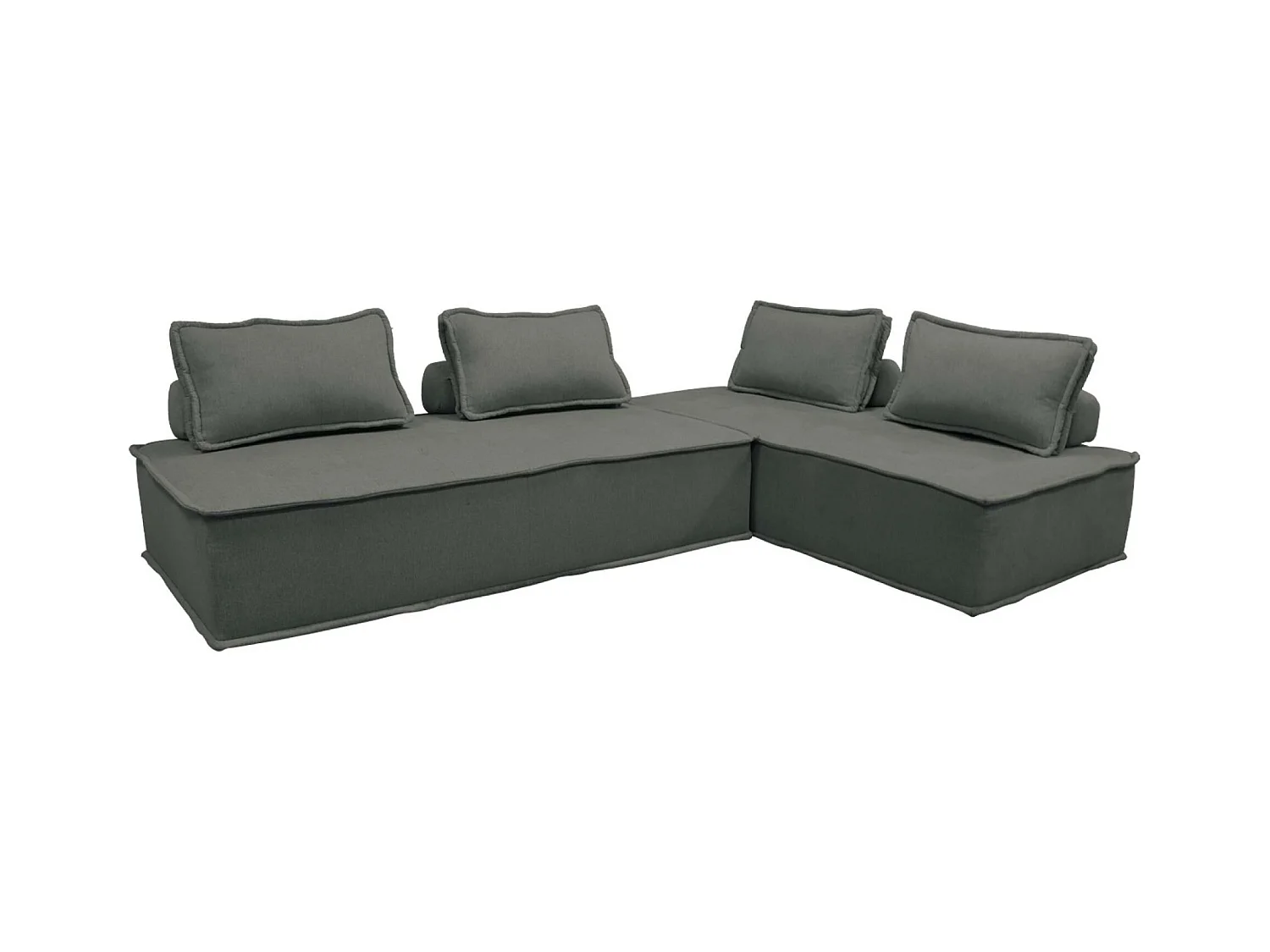 Sofá modular en tela lisa, 4 plazas gris oscuro