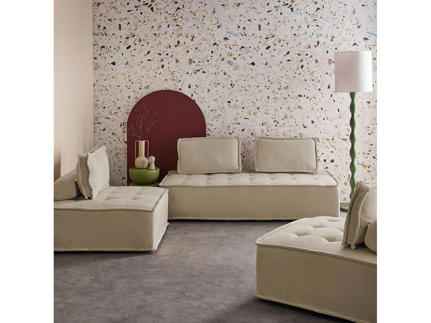 Ensemble chauffeuses DAO pour canapé modulable en tissu capitonné 4 places beige