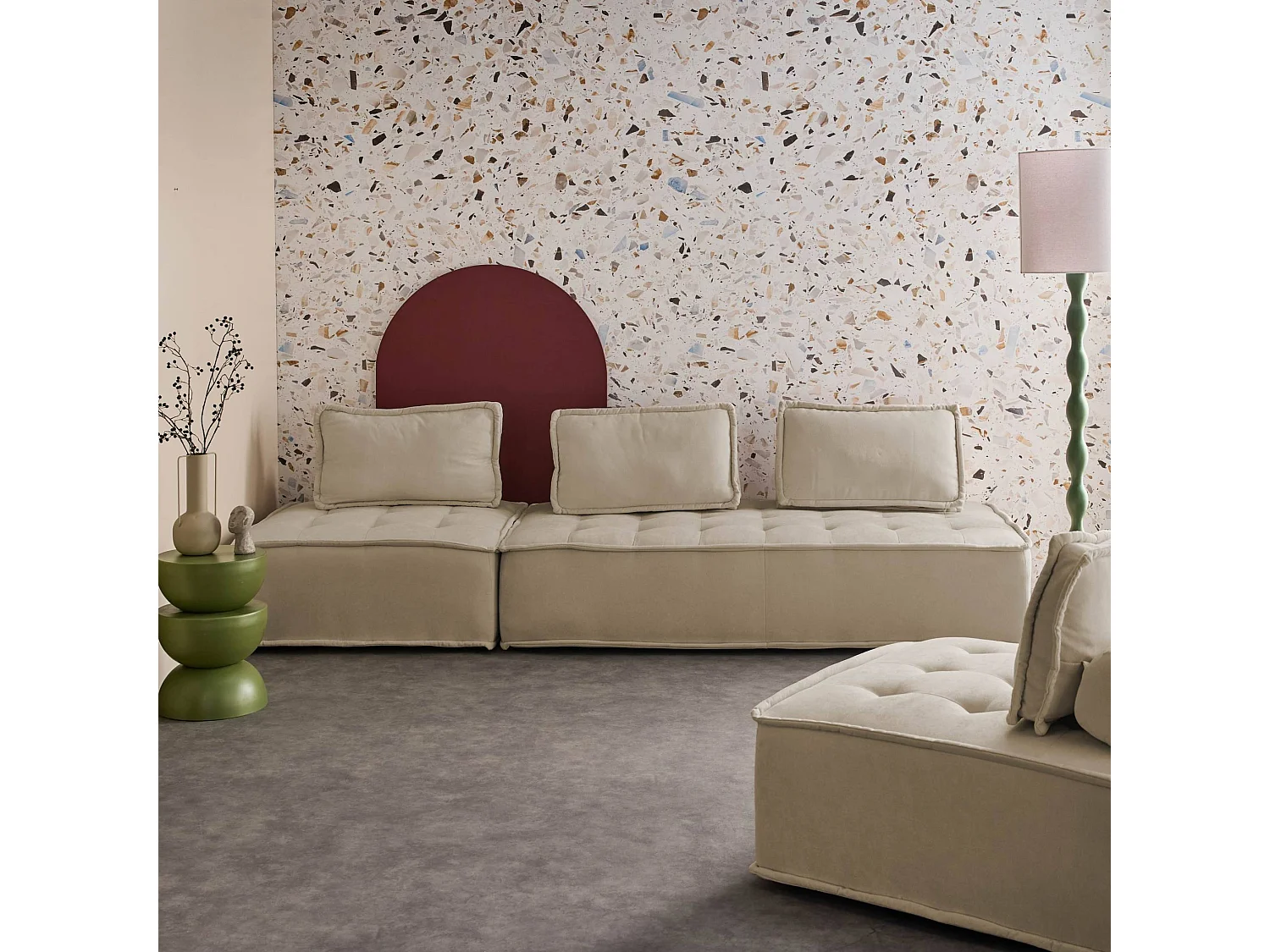 Ensemble chauffeuses DAO pour canapé modulable en tissu capitonné 4 places beige