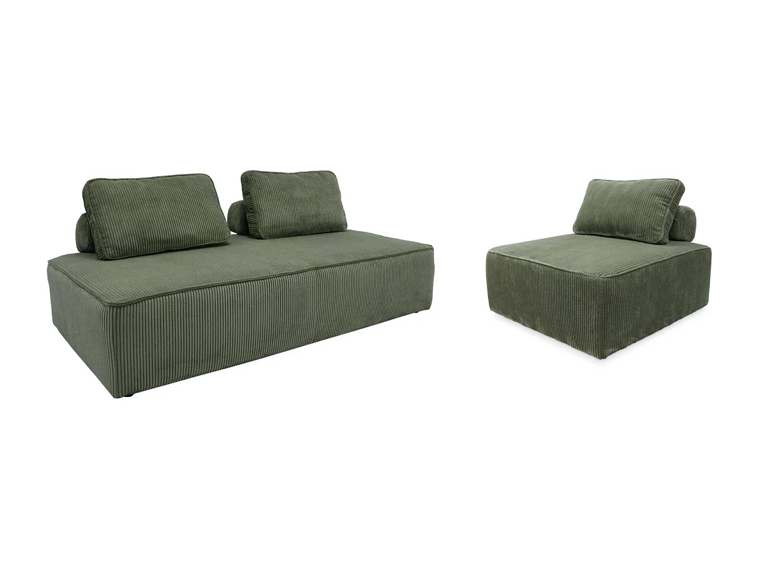 Set poltrone per divano modulare 3 posti velluto a coste, verde